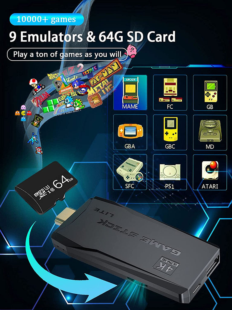 4K HD Video Game Console 2.4G Double Wireless Controller For PS1/FC/GBA Retro TV Dendy Game Console 10000 Games Stick
