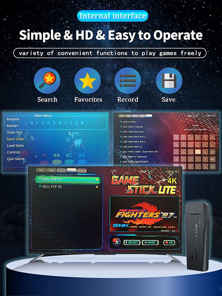 4K HD Video Game Console 2.4G Double Wireless Controller For PS1/FC/GBA Retro TV Dendy Game Console 10000 Games Stick