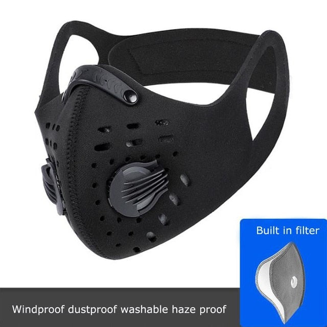 Reusable Face Mask with Filter Washable Black Mask for Cycling