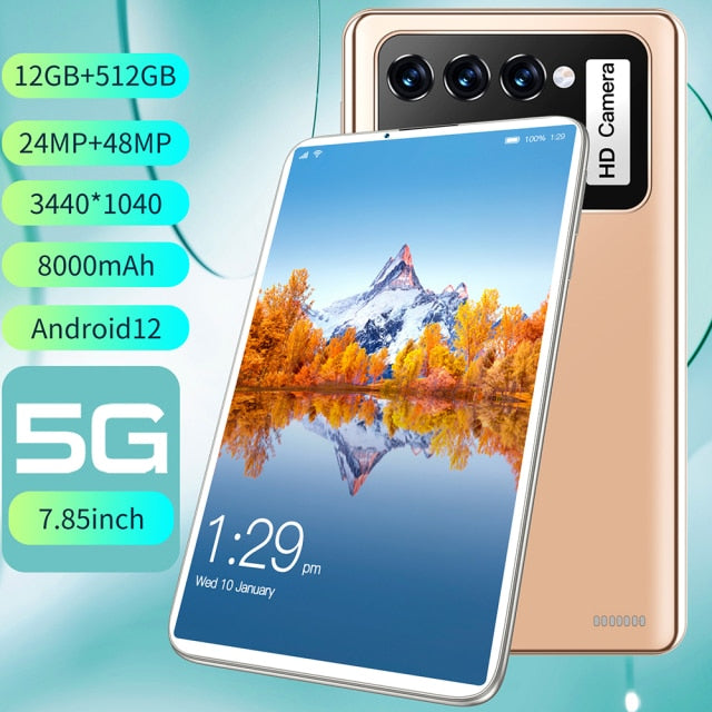 Latest M11 7.85 Inch Tablet 12GB RAM 512GB ROM 5G LTE 24/48MP 3440X10 40 Android 12 Tablet  Dual-Card Dual-Standby