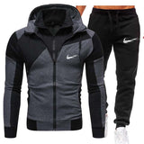 new Hot Sale Men's Brand Tracksuit Casual Jogging Suitt Outdoor Suit Zipper Jacket + Black Sweatpant 2pcs set