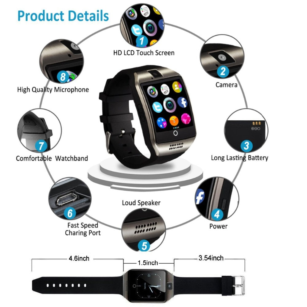 Bluetooth Smart Watch Touchscreen with Camera,Unlocked Watch Cell Phone with Sim Card Slot, Supports MP3 Player Music Playing - Virtual Blue Store