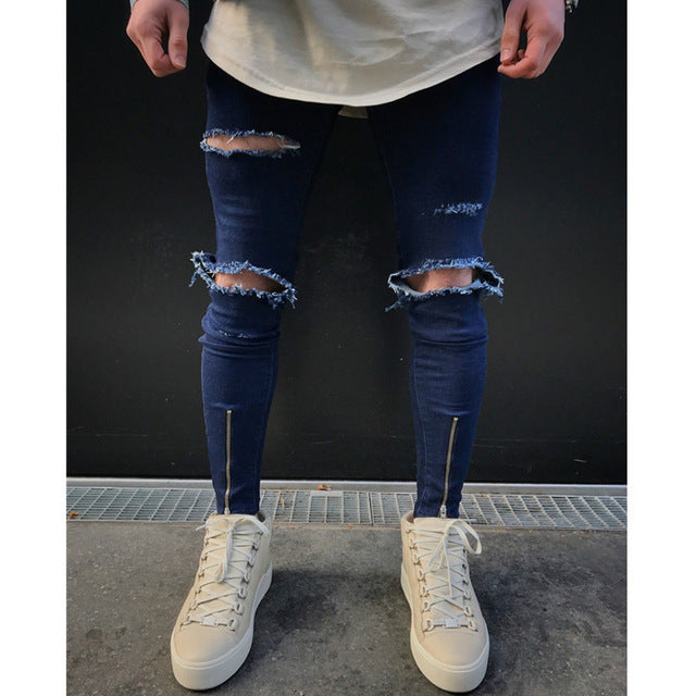 Skinny Motorcycle Denim Pants - Virtual Blue Store