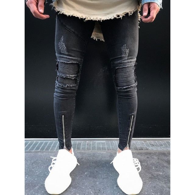 Skinny Motorcycle Denim Pants - Virtual Blue Store