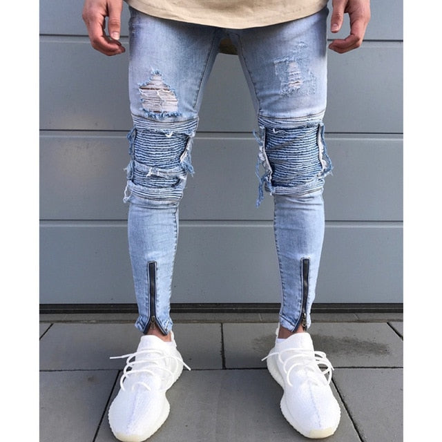 Skinny Motorcycle Denim Pants - Virtual Blue Store