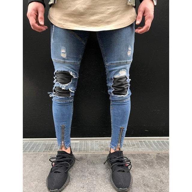 Skinny Motorcycle Denim Pants - Virtual Blue Store