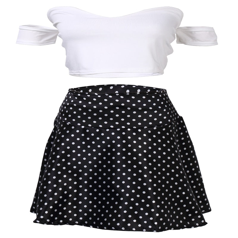 Two Piece Set Summer Off Shoulder 2 piece Set Women Conjunto Feminino Women Crop Top And Skirt Set Two Piece Outfits - Virtual Blue Store
