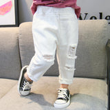 Broken Hole White Color Pants - Virtual Blue Store
