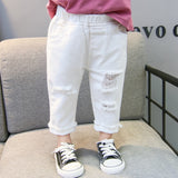 Broken Hole White Color Pants - Virtual Blue Store
