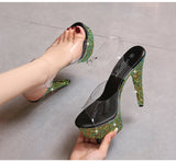 Color Rhinestones Crystal Party Shoes Nightclub Transparent Women Shoes Bling Chunky Heel Sandals Summer New Platform High Heels