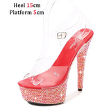 Color Rhinestones Crystal Party Shoes Nightclub Transparent Women Shoes Bling Chunky Heel Sandals Summer New Platform High Heels