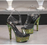 Color Rhinestones Crystal Party Shoes Nightclub Transparent Women Shoes Bling Chunky Heel Sandals Summer New Platform High Heels