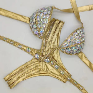 2020 venus vacation sexy women daimond push up crystal V collar rhinestone swimwear hot selling bathing suit biquini