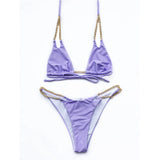 Sexy Halter Metal Chains Brazilian Bikini 2025 Women Swimsuit Female Swimwear Two Pieces Bikini Set Bathing Suit Swim Beach Wear