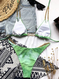 Sexy Halter Metal Chains Brazilian Bikini 2025 Women Swimsuit Female Swimwear Two Pieces Bikini Set Bathing Suit Swim Beach Wear