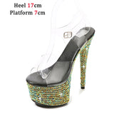 Color Rhinestones Crystal Party Shoes Nightclub Transparent Women Shoes Bling Chunky Heel Sandals Summer New Platform High Heels