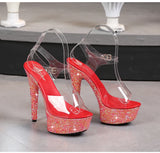 Color Rhinestones Crystal Party Shoes Nightclub Transparent Women Shoes Bling Chunky Heel Sandals Summer New Platform High Heels