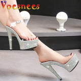 Color Rhinestones Crystal Party Shoes Nightclub Transparent Women Shoes Bling Chunky Heel Sandals Summer New Platform High Heels