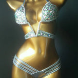 2020 venus vacation sexy women daimond push up crystal V collar rhinestone swimwear hot selling bathing suit biquini