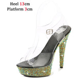 Color Rhinestones Crystal Party Shoes Nightclub Transparent Women Shoes Bling Chunky Heel Sandals Summer New Platform High Heels