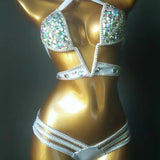 2020 venus vacation sexy women daimond push up crystal V collar rhinestone swimwear hot selling bathing suit biquini