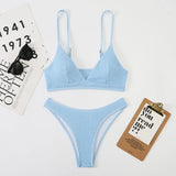 Sexy Plain Rib Bikini 2024 Swimwear Women Swimsuit Female Thong Bikinis Set 2 Piece Bathing Suit Woman for maillot de bain femme