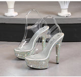 Color Rhinestones Crystal Party Shoes Nightclub Transparent Women Shoes Bling Chunky Heel Sandals Summer New Platform High Heels