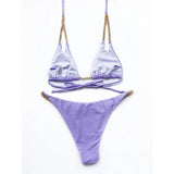 Sexy Halter Metal Chains Brazilian Bikini 2025 Women Swimsuit Female Swimwear Two Pieces Bikini Set Bathing Suit Swim Beach Wear