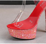 Color Rhinestones Crystal Party Shoes Nightclub Transparent Women Shoes Bling Chunky Heel Sandals Summer New Platform High Heels