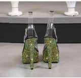 Color Rhinestones Crystal Party Shoes Nightclub Transparent Women Shoes Bling Chunky Heel Sandals Summer New Platform High Heels
