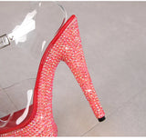 Color Rhinestones Crystal Party Shoes Nightclub Transparent Women Shoes Bling Chunky Heel Sandals Summer New Platform High Heels