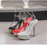 Color Rhinestones Crystal Party Shoes Nightclub Transparent Women Shoes Bling Chunky Heel Sandals Summer New Platform High Heels
