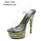 Color Rhinestones Crystal Party Shoes Nightclub Transparent Women Shoes Bling Chunky Heel Sandals Summer New Platform High Heels