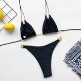 Sexy Halter Metal Chains Brazilian Bikini 2025 Women Swimsuit Female Swimwear Two Pieces Bikini Set Bathing Suit Swim Beach Wear