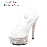 Color Rhinestones Crystal Party Shoes Nightclub Transparent Women Shoes Bling Chunky Heel Sandals Summer New Platform High Heels