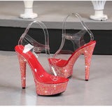 Color Rhinestones Crystal Party Shoes Nightclub Transparent Women Shoes Bling Chunky Heel Sandals Summer New Platform High Heels