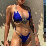 Sexy Halter Metal Chains Brazilian Bikini 2025 Women Swimsuit Female Swimwear Two Pieces Bikini Set Bathing Suit Swim Beach Wear