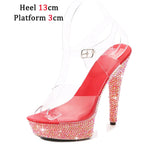 Color Rhinestones Crystal Party Shoes Nightclub Transparent Women Shoes Bling Chunky Heel Sandals Summer New Platform High Heels