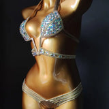 2020 venus vacation sexy women daimond push up crystal V collar rhinestone swimwear hot selling bathing suit biquini