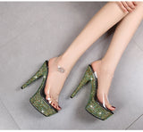 Color Rhinestones Crystal Party Shoes Nightclub Transparent Women Shoes Bling Chunky Heel Sandals Summer New Platform High Heels