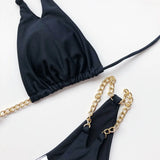 Sexy Halter Metal Chains Brazilian Bikini 2025 Women Swimsuit Female Swimwear Two Pieces Bikini Set Bathing Suit Swim Beach Wear
