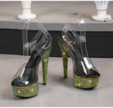 Color Rhinestones Crystal Party Shoes Nightclub Transparent Women Shoes Bling Chunky Heel Sandals Summer New Platform High Heels