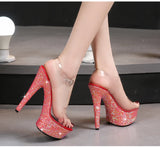 Color Rhinestones Crystal Party Shoes Nightclub Transparent Women Shoes Bling Chunky Heel Sandals Summer New Platform High Heels