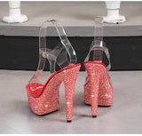 Color Rhinestones Crystal Party Shoes Nightclub Transparent Women Shoes Bling Chunky Heel Sandals Summer New Platform High Heels