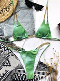Sexy Halter Metal Chains Brazilian Bikini 2025 Women Swimsuit Female Swimwear Two Pieces Bikini Set Bathing Suit Swim Beach Wear