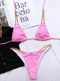 Sexy Halter Metal Chains Brazilian Bikini 2025 Women Swimsuit Female Swimwear Two Pieces Bikini Set Bathing Suit Swim Beach Wear