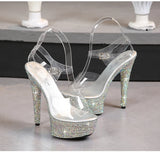 Color Rhinestones Crystal Party Shoes Nightclub Transparent Women Shoes Bling Chunky Heel Sandals Summer New Platform High Heels
