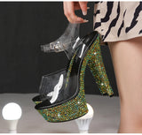 Color Rhinestones Crystal Party Shoes Nightclub Transparent Women Shoes Bling Chunky Heel Sandals Summer New Platform High Heels