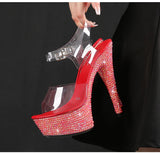 Color Rhinestones Crystal Party Shoes Nightclub Transparent Women Shoes Bling Chunky Heel Sandals Summer New Platform High Heels