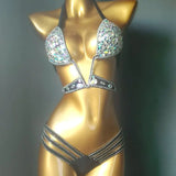 2020 venus vacation sexy women daimond push up crystal V collar rhinestone swimwear hot selling bathing suit biquini